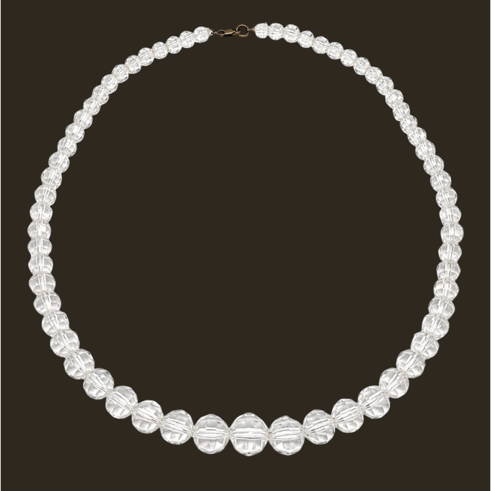 Vintage Faceted Clear Crystal Glass Bead Necklace Graduated Knotted 23"
